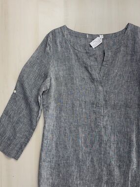 nwot NUTHATCH Maine lagenlook artist linen tunic 3/4 sleeve gray blouse top S